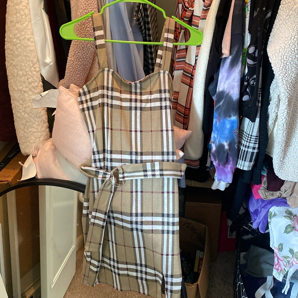 Brown plaid dress with belt